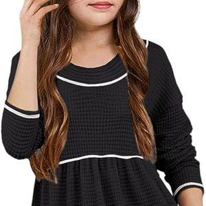 Girls Crew Neck Waffle Knit Tunic Tops Long Sleeve Peplum Dresses Pullover